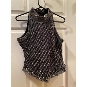 Women's Black Beaded Halter Top